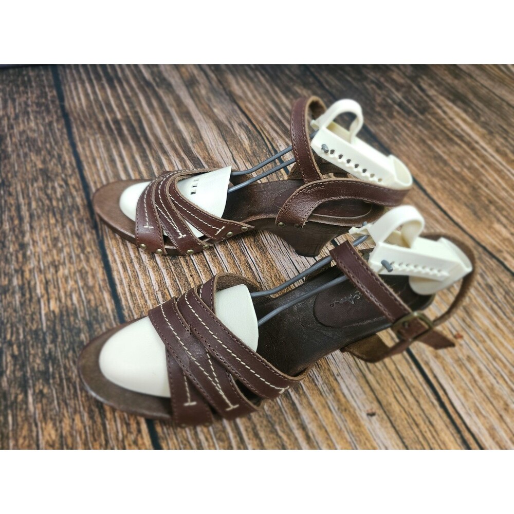 VTG Tom McAn Brown Leather Sandals Ankle Strap Studded Women's US 10, EU 41